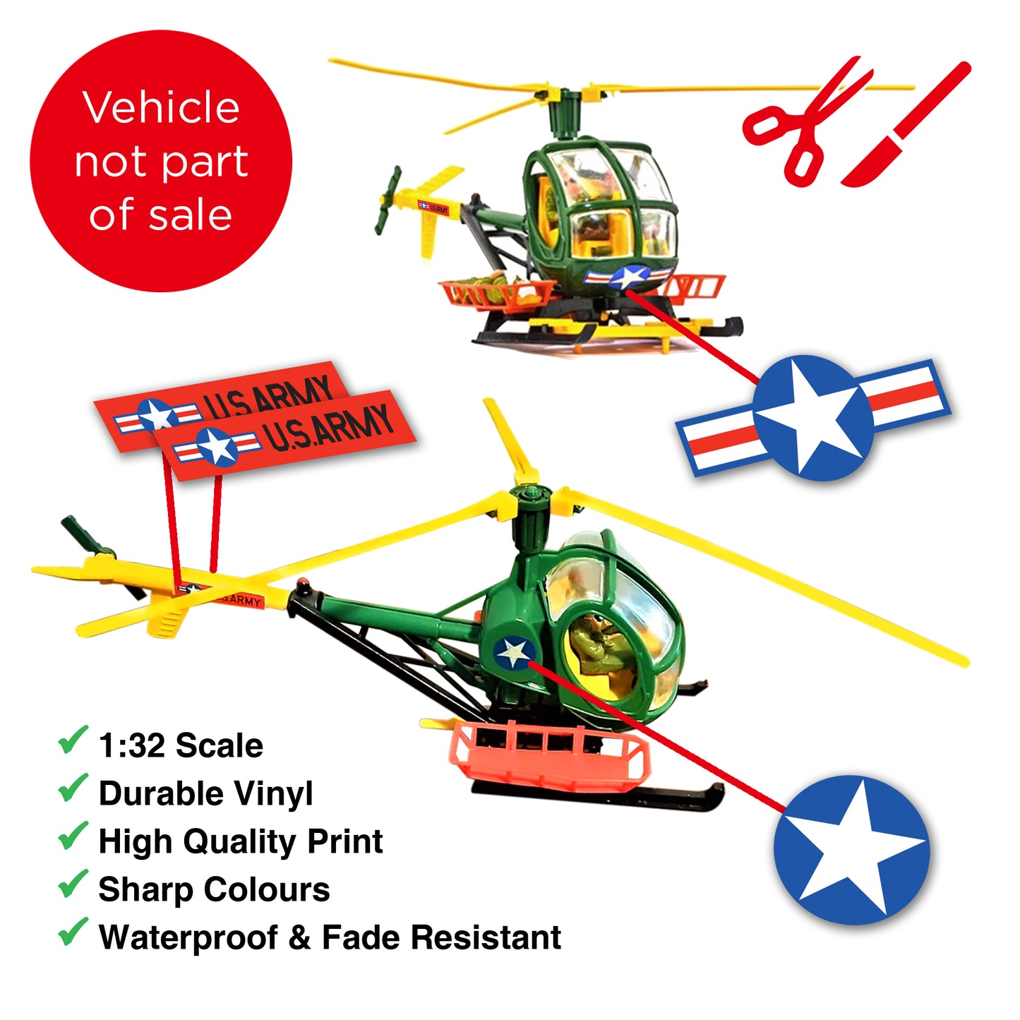 US Army / American Hughes 300C Helicopter Stickers (Sticker Set) Britains Deetail Repro