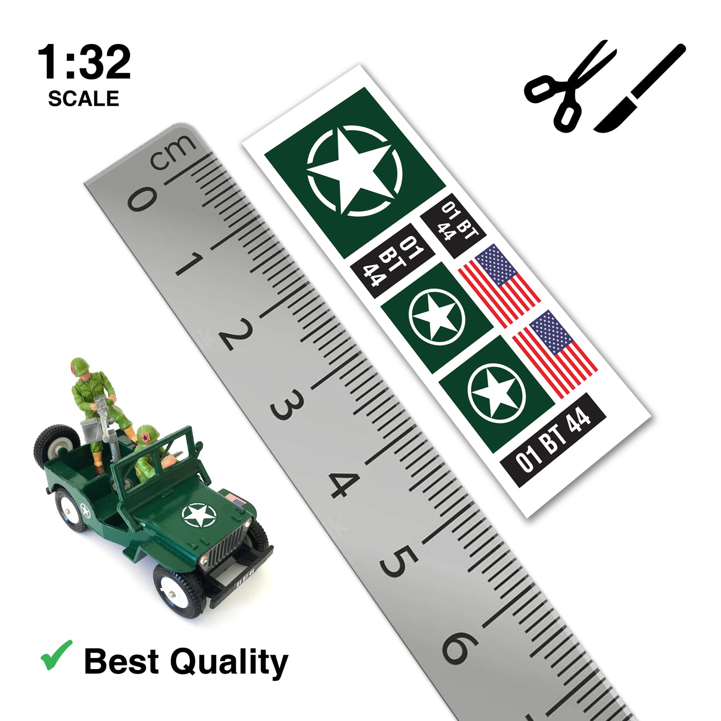 US Army / American WW2 Willys Jeep Stickers (Sticker Set) Britains Deetail Repro