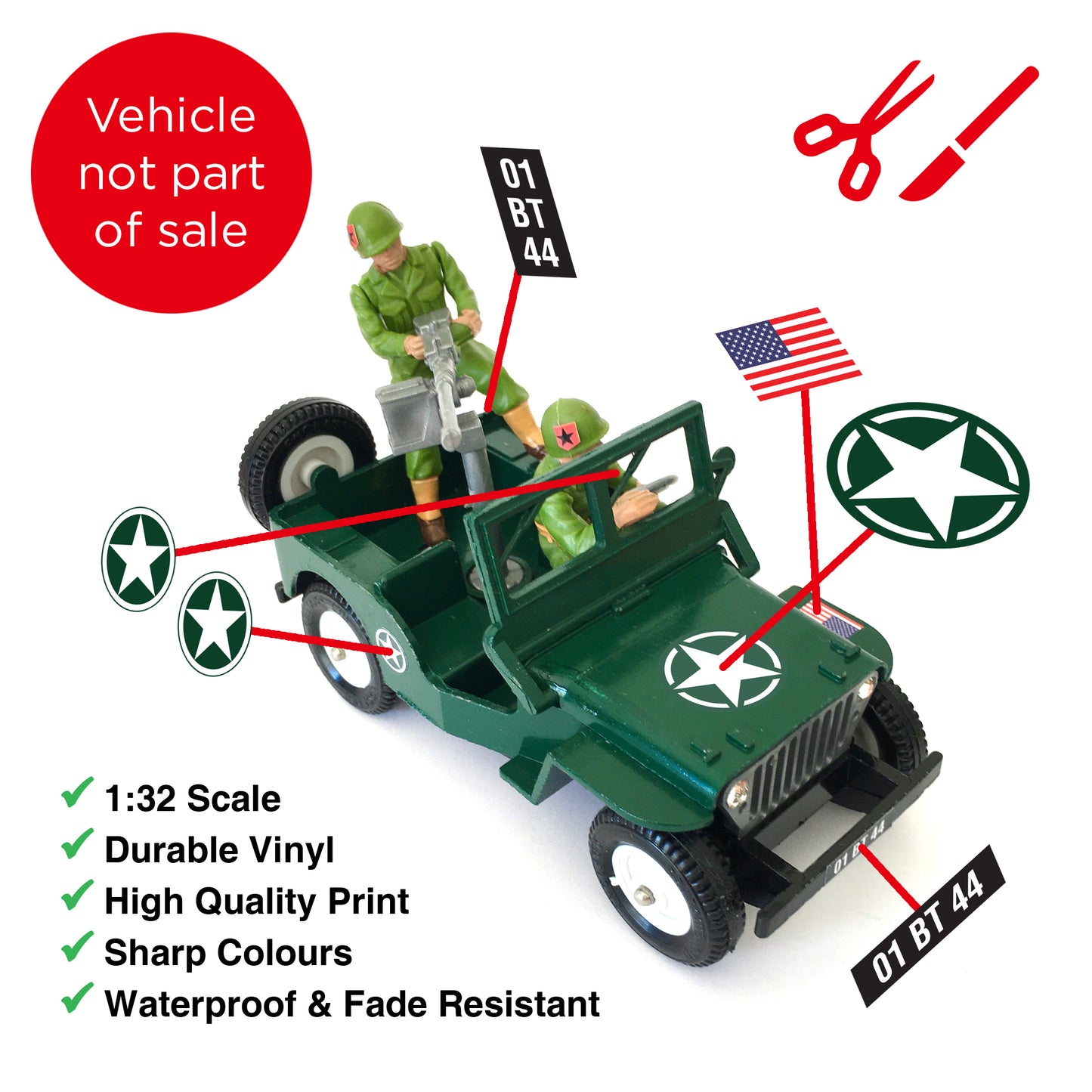 US Army / American WW2 Willys Jeep Stickers (Sticker Set) Britains Deetail Repro