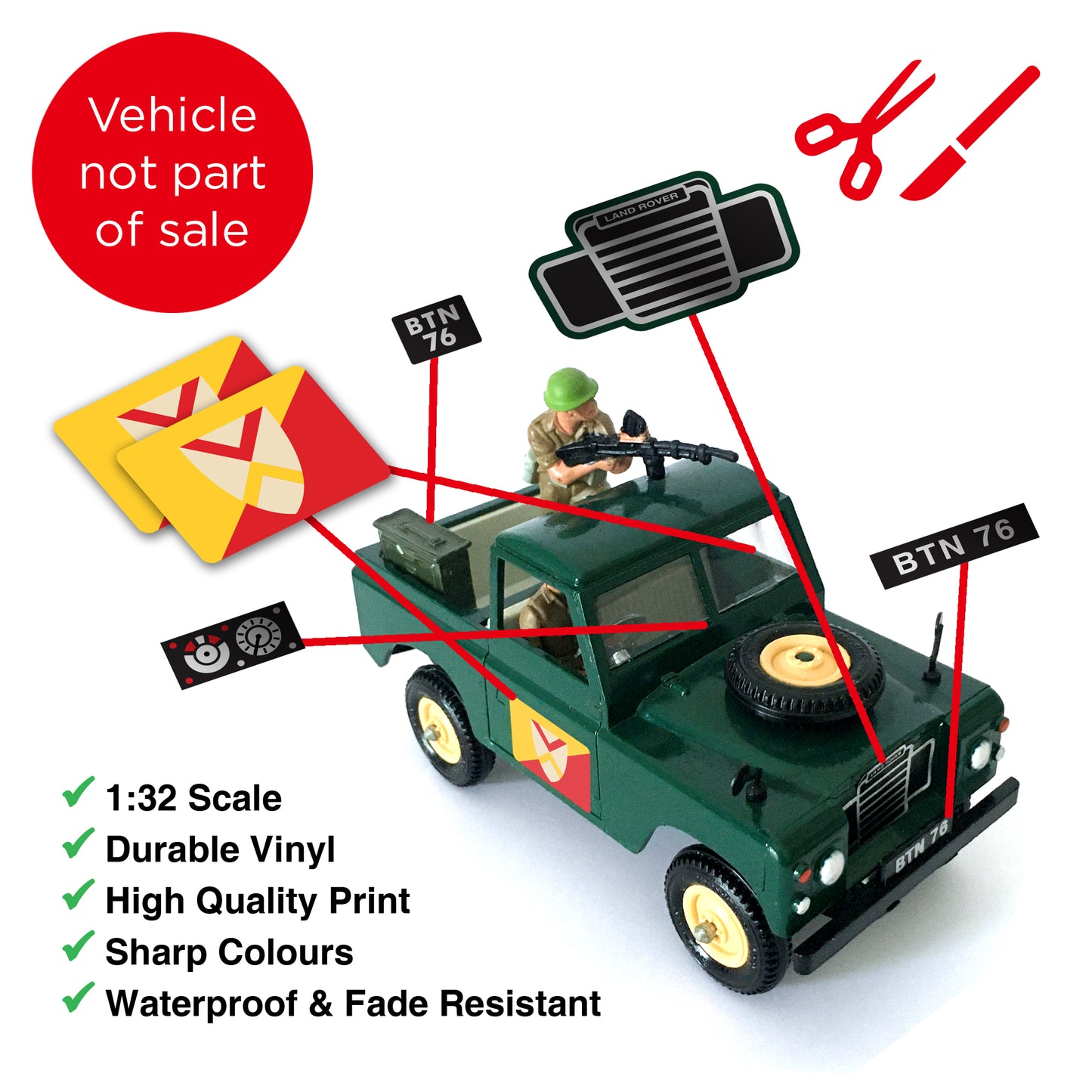 British WW2 Army Land Rover Stickers (Sticker Set) Britains Deetail Repro
