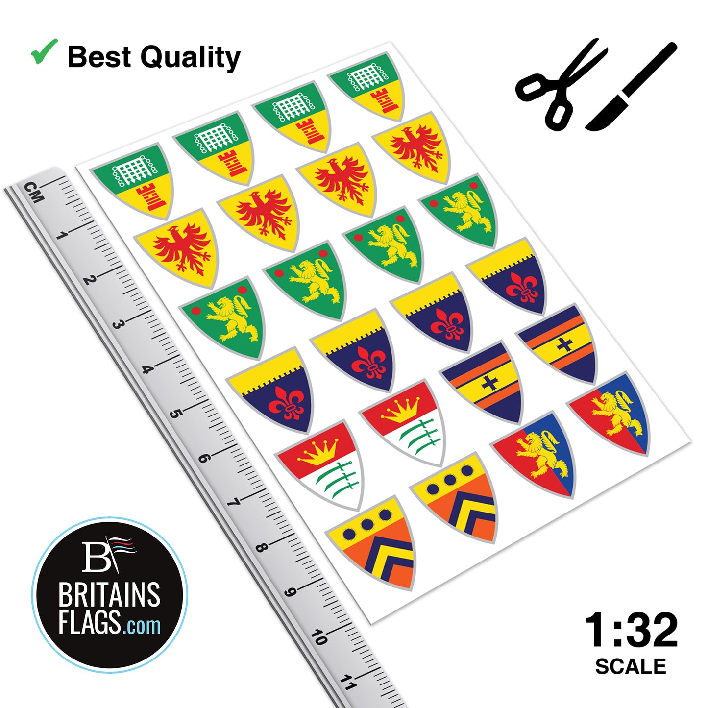 Medieval Knight CLASSIC Shield Stickers x24 (Sticker Set) Britains Deetail Vinyl Repro