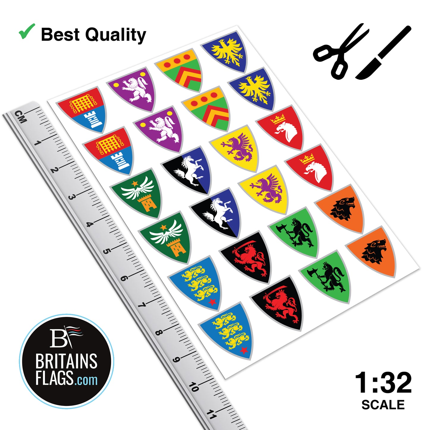 Medieval Knight CUSTOM#2 Shield Stickers x24 (Sticker Set) Britains Deetail Vinyl Repro