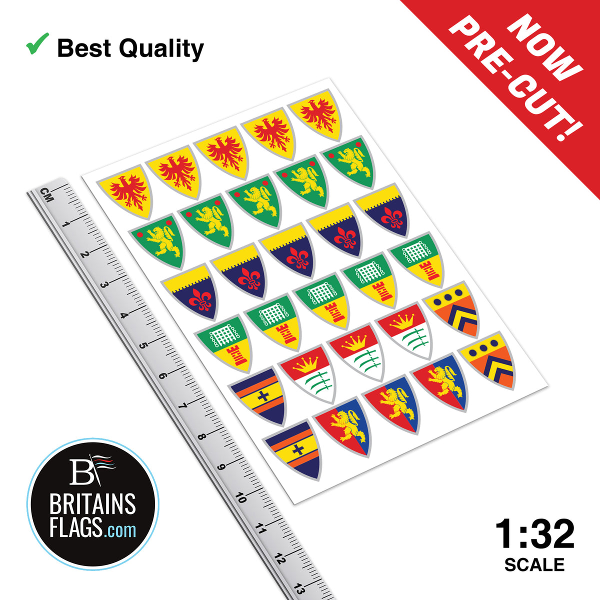 PRE-CUT Medieval Knight CLASSIC Shield Stickers x30 (Sticker Set) Britains Deetail Vinyl Repro