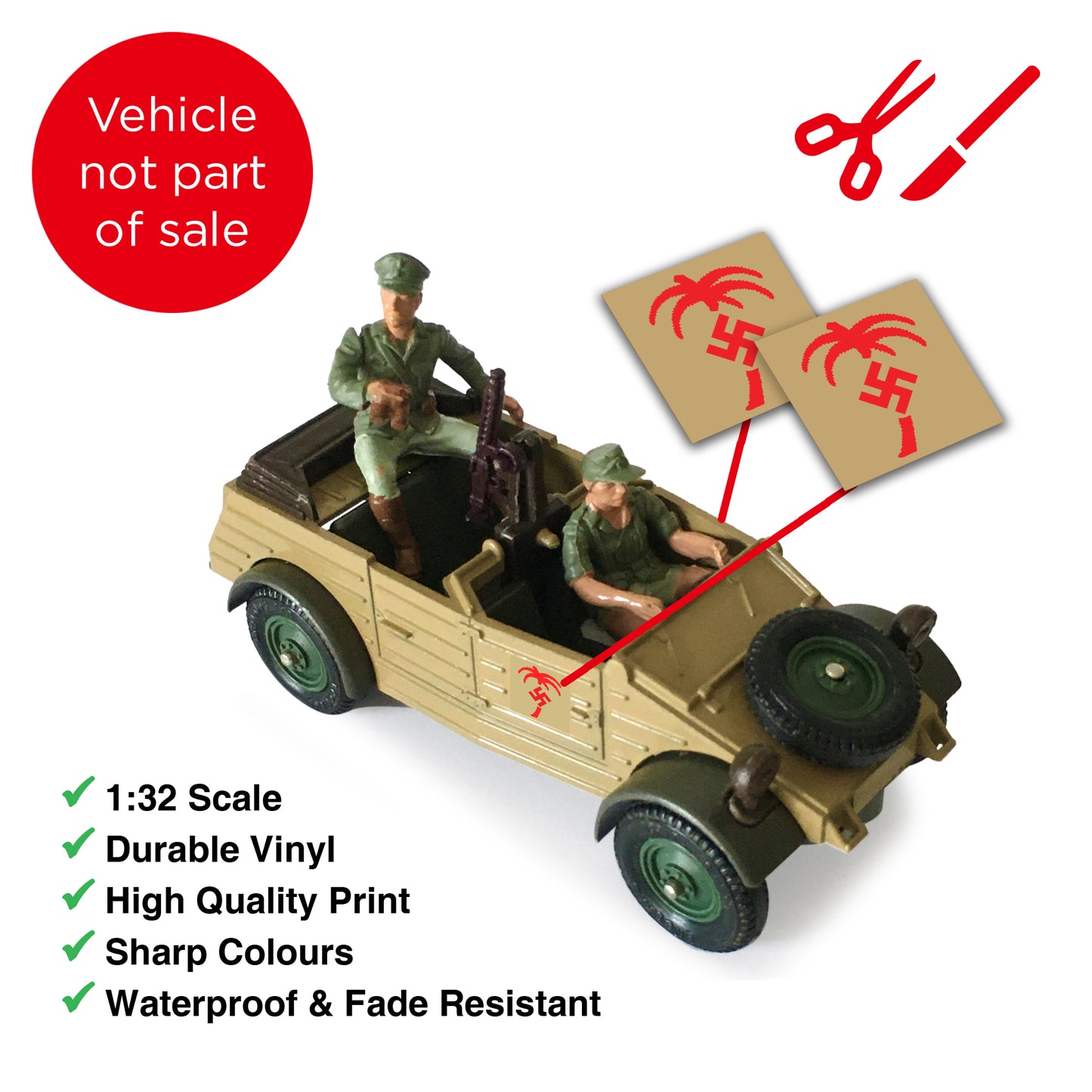 German WW2 Afrika Korps (Red Version) Stickers (for Kubelwagen, etc.) Britains Deetail Repro