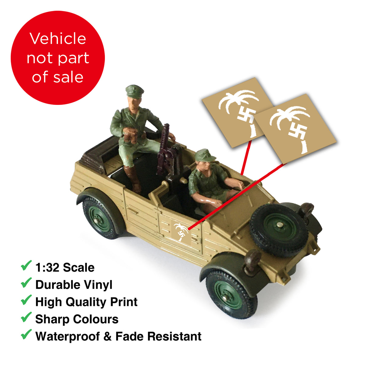 PRE-CUT German WW2 Afrika Korps (White Version) Stickers (for Kubelwagen, etc.) Britains Deetail Repro