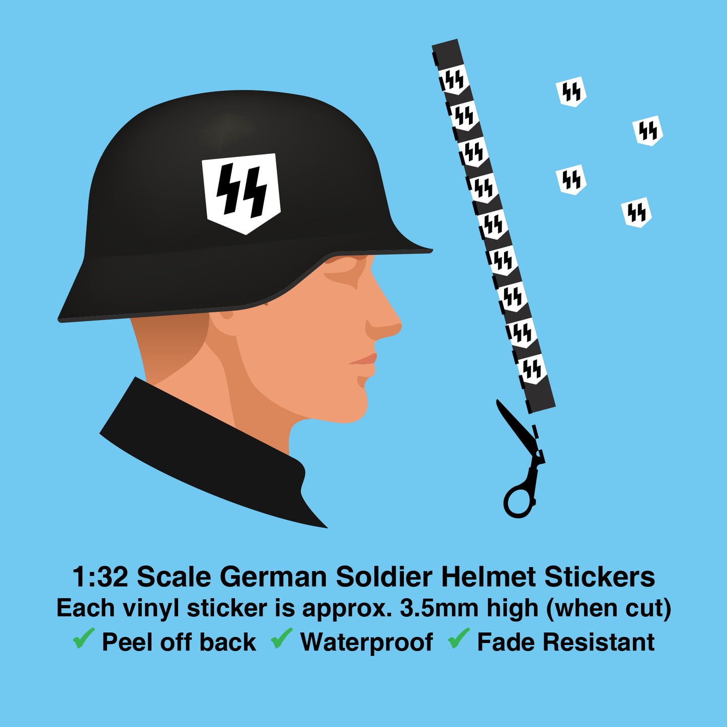 German SS WW2 Helmet Stickers x36 (1 Sheet) Britains Deetail Repro