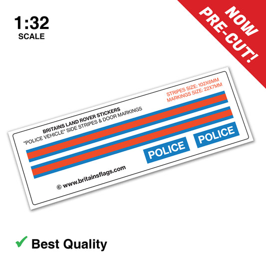 PRE-CUT Britains Deetail Repro: Police Land Rover Logo & Side Stickers