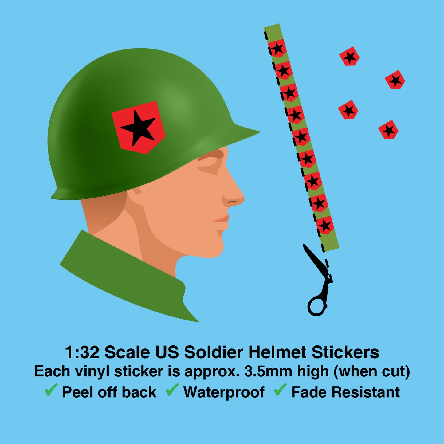 US Army / American WW2 Helmet Stickers x36 (1 Sheet) Britains Deetail Repro