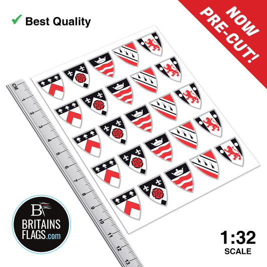 PRE-CUT HERALD Medieval Knight CLASSIC Shield Stickers x25 (Sticker Set) Vinyl Repro