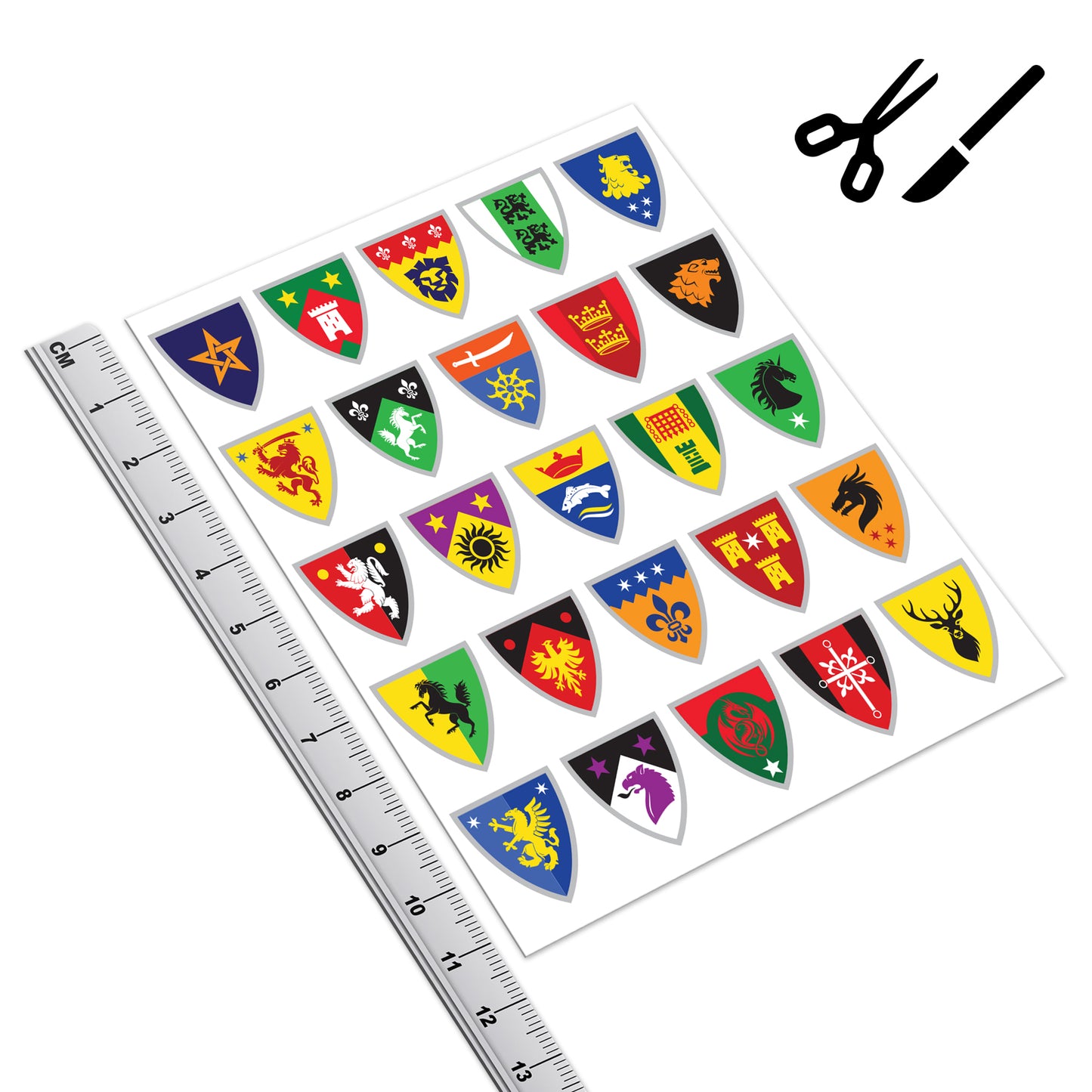 HERALD Medieval Knight CUSTOM Shield Stickers x25 (Sticker Set) Vinyl Repro