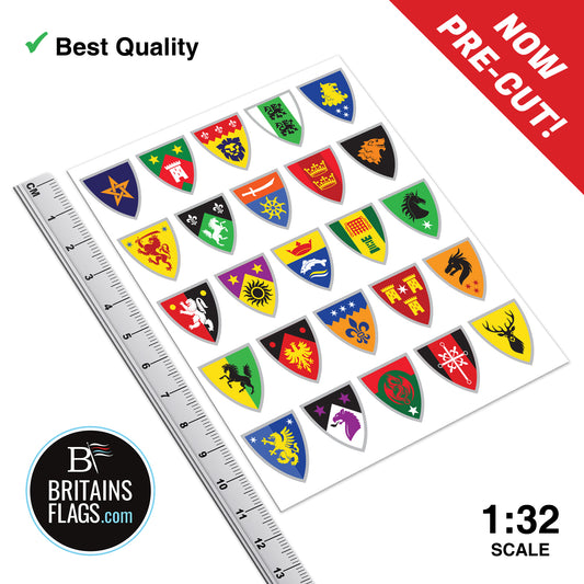 PRE-CUT HERALD Medieval Knight CUSTOM Shield Stickers x25 (Sticker Set) Vinyl Repro