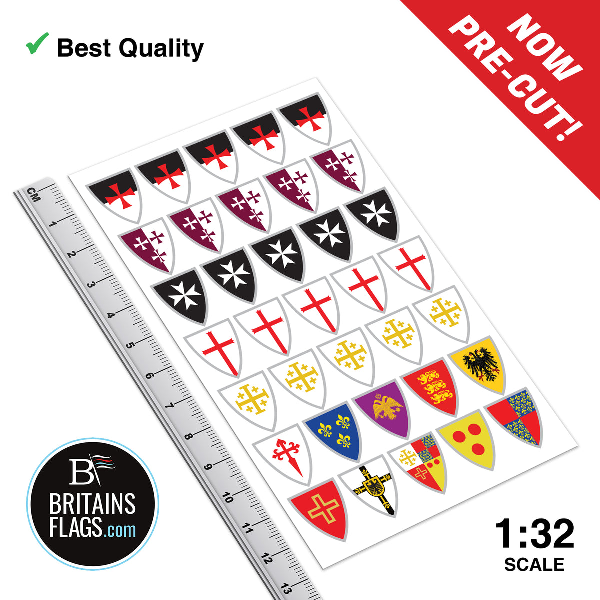 PRE-CUT Medieval Knight CRUSADE Shield Stickers x35 (Sticker Set) Britains Deetail Vinyl Repro