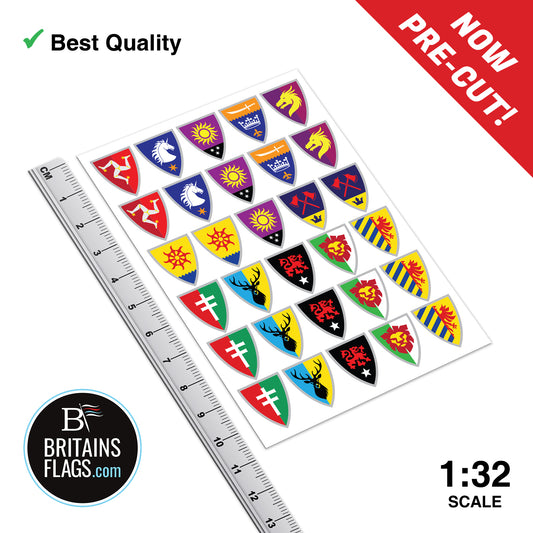 PRE-CUT Medieval Knight CUSTOM#1 Shield Stickers x30 (Sticker Set) Britains Deetail Vinyl Repro