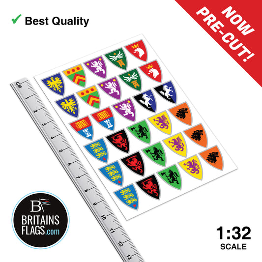 PRE-CUT Medieval Knight CUSTOM#2 Shield Stickers x24 (Sticker Set) Britains Deetail Vinyl Repro