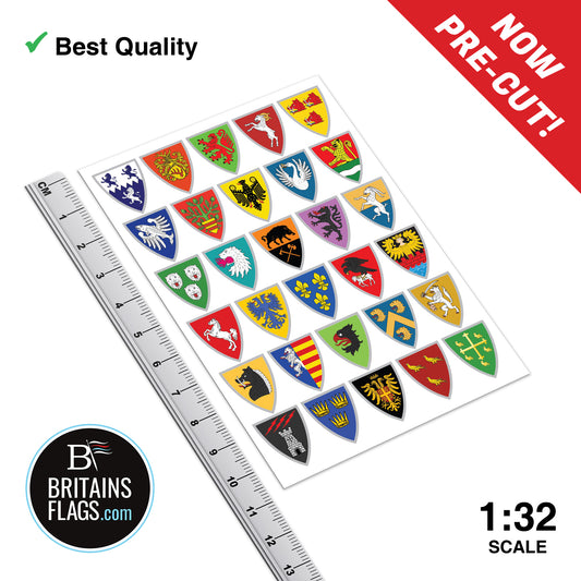 PRE-CUT Medieval Knight CUSTOM#3 Shield Stickers x30 (Sticker Set) Britains Deetail Vinyl Repro