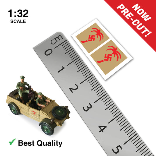 PRE-CUT German WW2 Afrika Korps (Red Version) Stickers (for Kubelwagen, etc.) Britains Deetail Repro