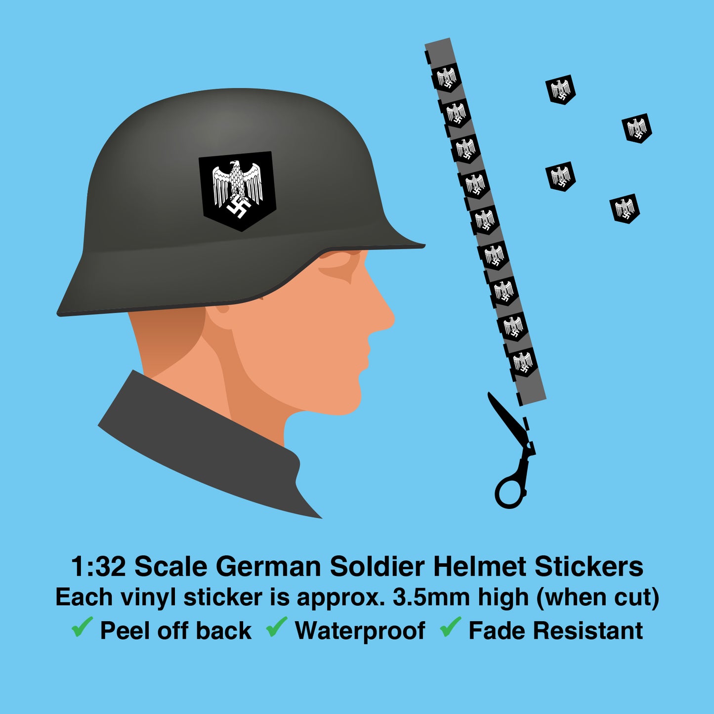 German Eagle WW2 Helmet Stickers x36 (1 Sheet) Britains Deetail Repro