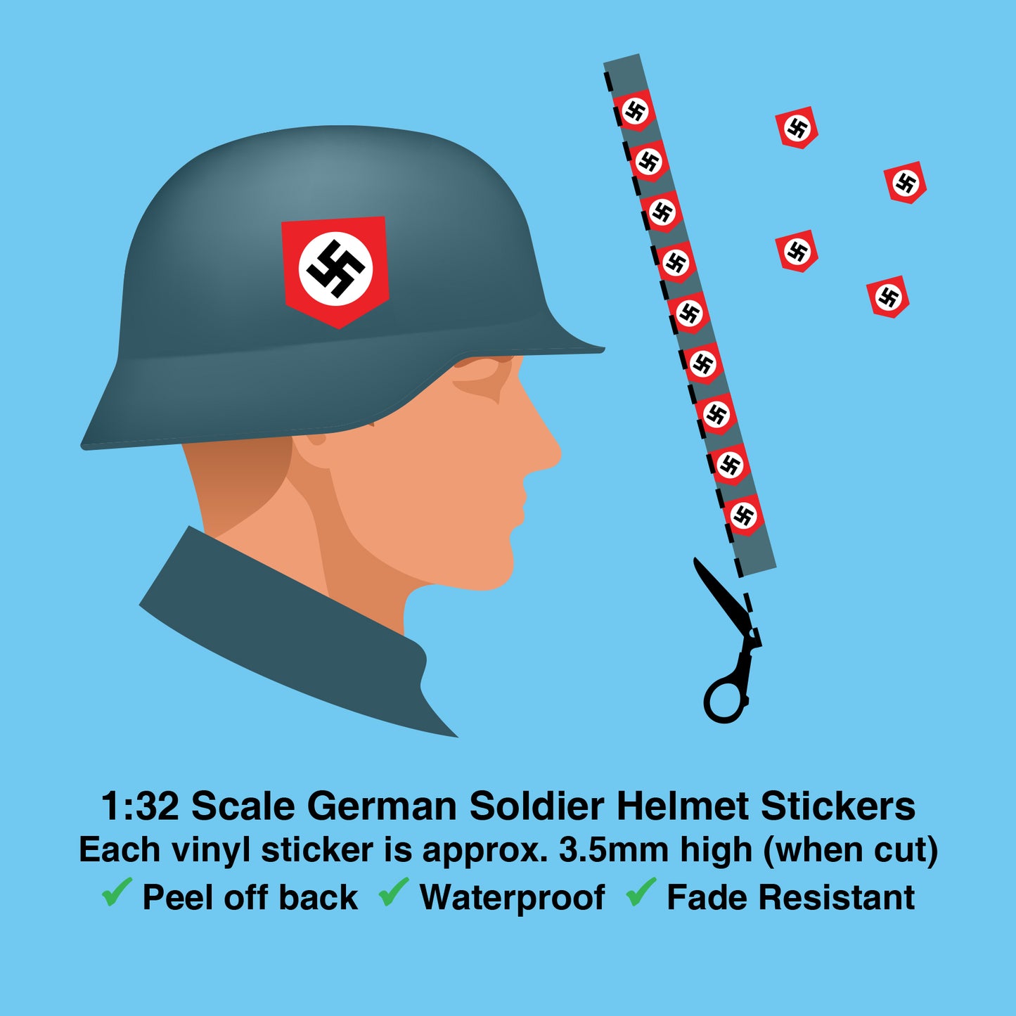 German Nazi WW2 Helmet Stickers x36 (1 Sheet) Britains Deetail Repro